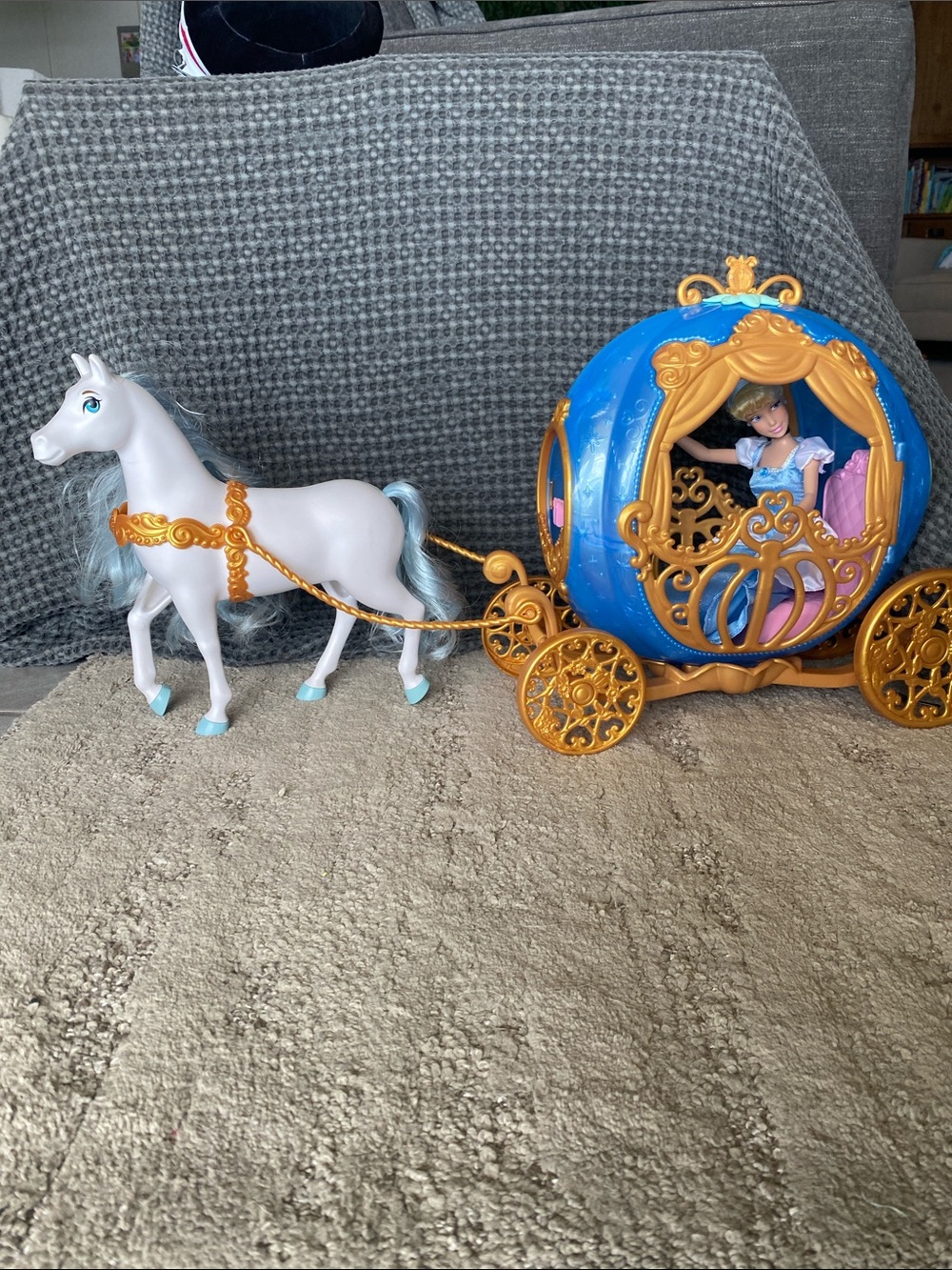Disney Blue & Gold Princess Pumpkin Carriage with White Horse